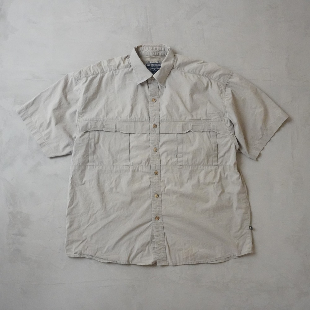 Moose Creek Mens XL Khaki Tan Short Sleeve Vented Fishing Hiking Utility Shirt